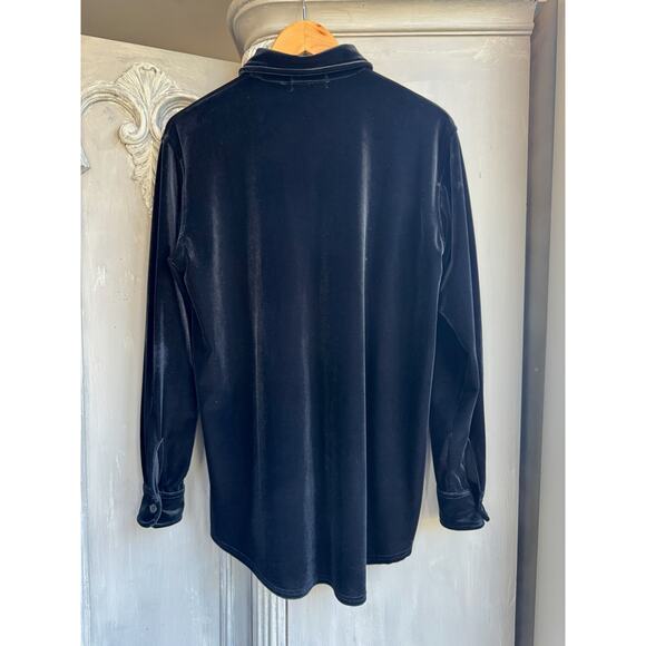 Black Velvet Blouse Sz S Long Sleeve Button Down Holiday NYE Shirt Jones NY - Picture 5 of 14
